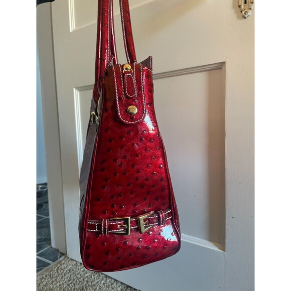 Charlie Lapson Deluxe Shoulder Bag Red Ostrich Embossed Leather - Picture 4 of 11